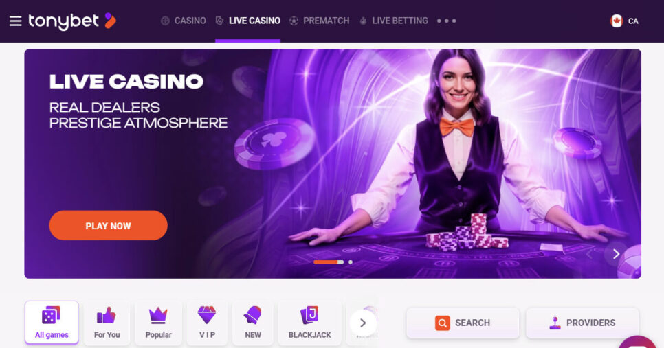 Best live casino online Quebec - TonyBet