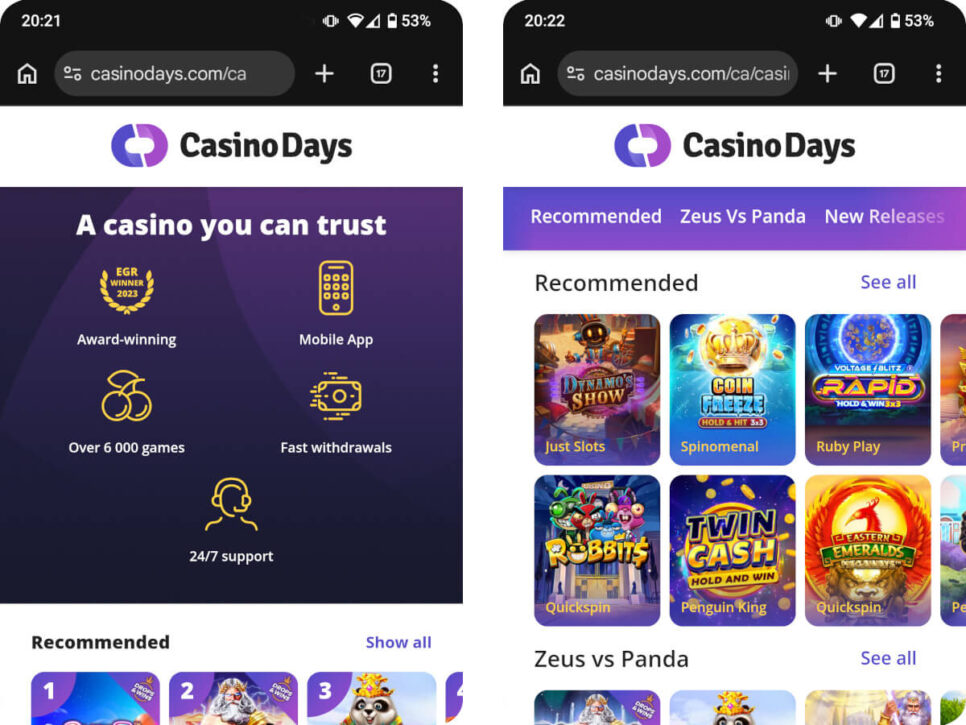 Best mobile casino Quebec - CasinoDays
